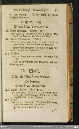 IX. Classe. Neunmännige. Enneandria