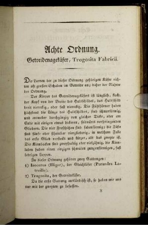 Achte Ordnung. Getreidenagekäfer, Trogosita Fabricii.