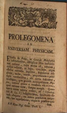 Naturalis philosophiae, seu physicae tractatio ..., 1. Complexa generalem de corporibus doctrinam
