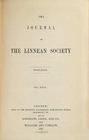 The journal of the Linnean Society of London. Zoology. 23. 1891