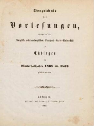 Vorlesungsverzeichnis 1868/69