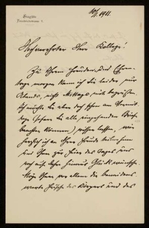 Brief von Dietrich Schäfer an Otto von Gierke, Steglitz (Landkreis Teltow), 10.1.1911