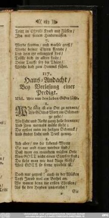 117. Haus-Andacht, Bey Verlseung einer Predigt.