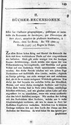 Essai sur l'histoire géographique politique et naturelle du Royaume de Sardaigne / par Dominique Albert Azuni. - Paris : Leroux, VII [1798]