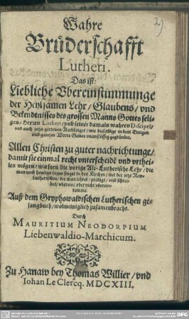 Wahre Brüderschafft Lutheri