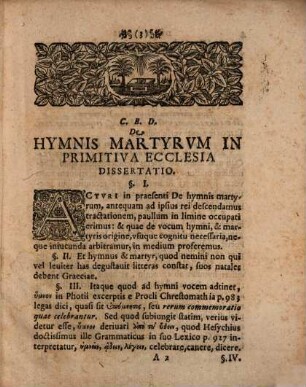 De Hymnis Martyrum in Primitiva Ecclesia Dissertatio