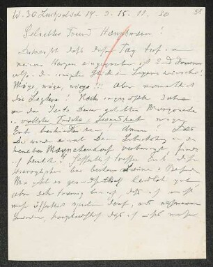 Brief von Heinrich Grünfeld an Gerhart Hauptmann