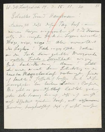 Brief von Heinrich Grünfeld an Gerhart Hauptmann