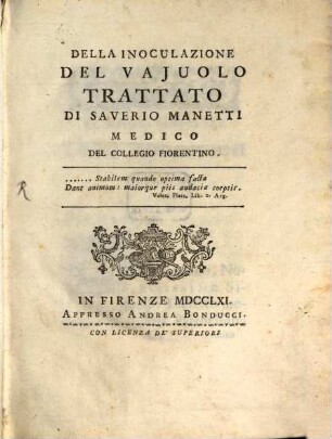 Della inoculazione del Vajouolo trattato