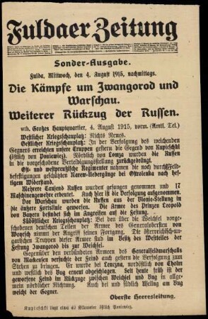 Ausgabe vom Mittwoch, den 04. August 1915.