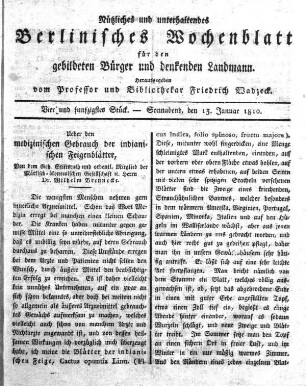 Vier und funfzigstes Stueck, Sonnabend, den 13. Januar 1810.