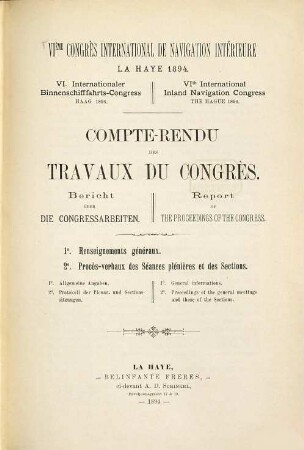 Congrès International de Navigation Intérieure. 6. 1894