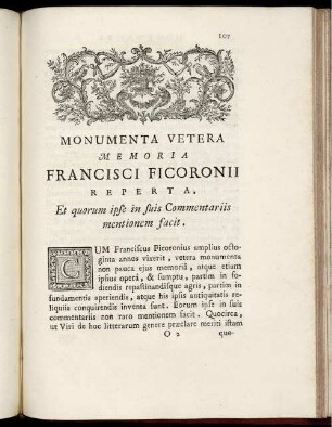 Monumenta Vetera Memoria Francisci Ficoronii Reperta, Et quorum ipse in suis Commentariis mentionem facit.