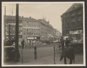 Ansichtskarte Straßenkreuzung und Baustelle an der Oranienstraße, Moritzplatz