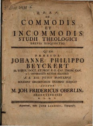 De commodis et incommodis studii theologici brevis disquisitio