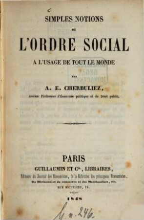 Simples Notions de l'ordre social à l'usage de tout le monde