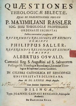 Quaestiones theologicae selectae