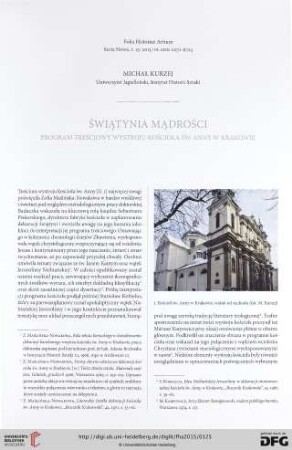 N.S. 13.2015: Świątynia Mądrości : program treściowy wystroju kościoła św. Anny w Krakowie