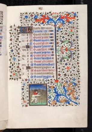 Kalendar: März; Monatsbild: das Schneiden der Reben; Bordüre