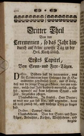 Erstes Capitel, Von Sonn- und Feyr-Tägen
