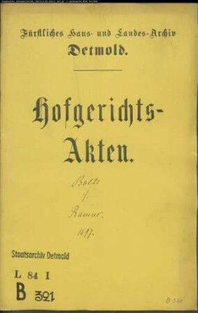 Bolte, Amtmanns-Witwe gegen Pastor Ramus zu Schlöchtern (Schlüchtern?)