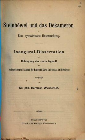 Steinhöwel und das Dekameron : eine syntaktische Untersuchung