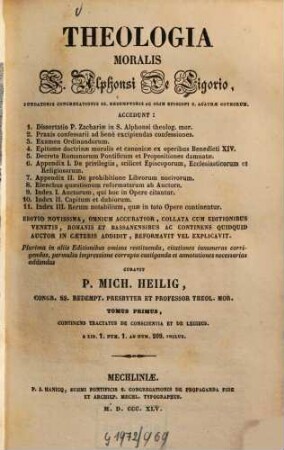 Theologia moralis S. Alphonsi de Ligorio, 1. Continens tractatus de conscientia et de legibus