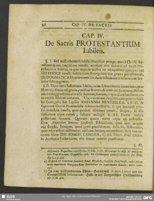 Cap. IV. De Sacris Protestantium Iubileis