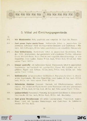 3. Möbel und Einrichtungsgegenstände (Nr. 373-395)