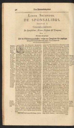Sectio I. Generalis continens. De Sponsalibus, Aetate, Personis & Tempore.