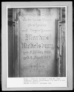 Grabstein von Markus Nickelsburg (gestorben 1892.04.07)