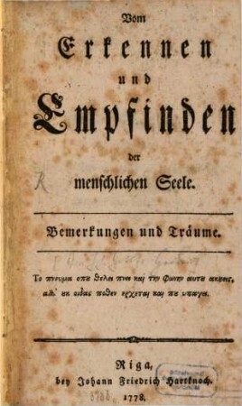 Vom Erkennen und Empfinden der menschlichen Seele : Bemerkungen und Träume