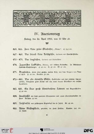 IV. Auctionstag: Freitag. den 26. April 1901, von 10 Uhr ab (Nr. 465-670)