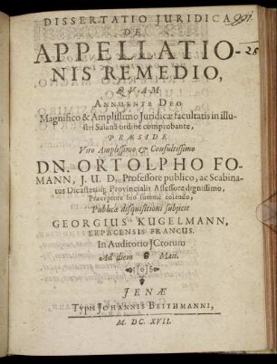 Dissertatio Iuridica De Appellationis Remedio