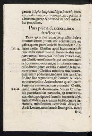 Pars prima de veneratione sanctorum.