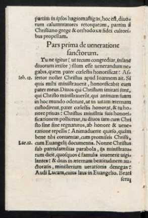 Pars prima de veneratione sanctorum.