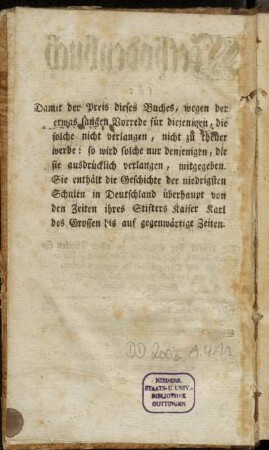 Damit der Preis dieses Buches,..., nicht zu theuer werde:[...]