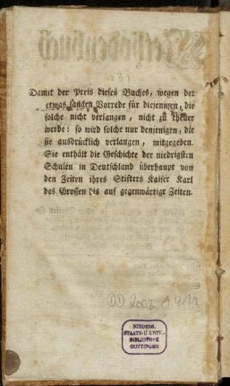 Damit der Preis dieses Buches,..., nicht zu theuer werde:[...]