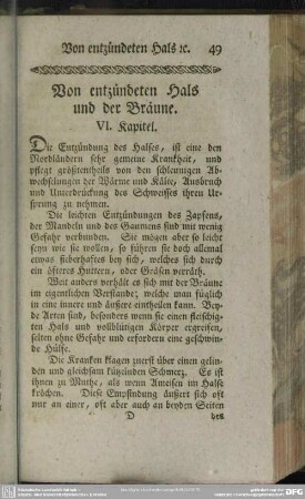 Von entzündeten Hals und der Bräune. VI. Kapitel
