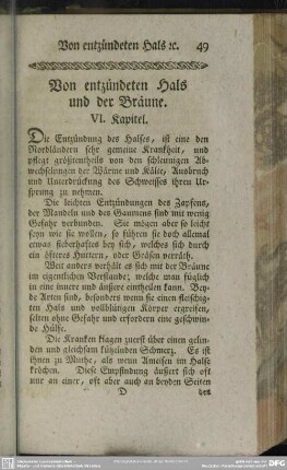 Von entzündeten Hals und der Bräune. VI. Kapitel