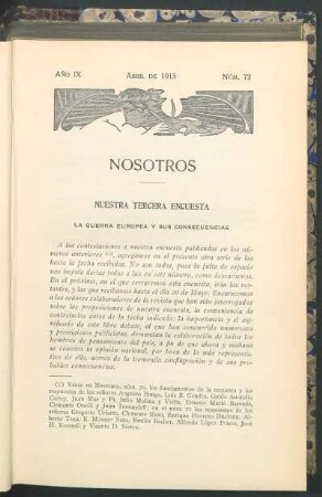 Nuestra tercera encuesta : La guerra europea y sus consecuencias