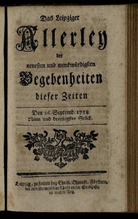 Den 26. Septemb. 1758. Neun und dreyßigstes Stück.