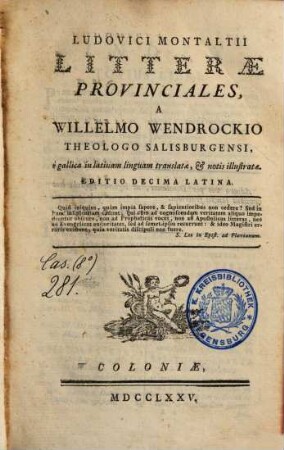 Ludovici Montaltii Litterae Provinciales
