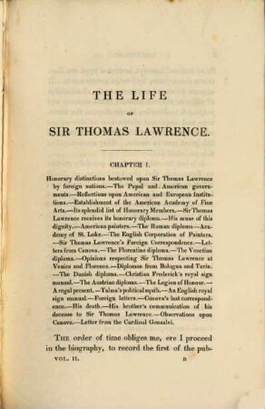 The Life and Correspondence of Sir Thomas Lawrence, Kt., President of the Royal Academy. 2. (1831). - VIII, 586 S. : 1 Portr.
