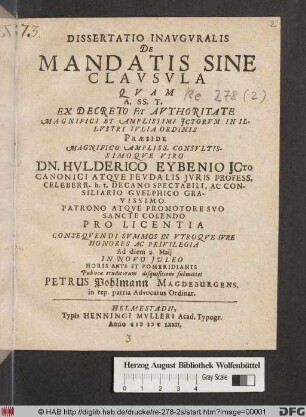 Dissertatio Inauguralis De Mandatis Sine Clausula