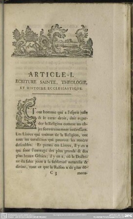 Article I. Ecriture Sainte, Theologie, Et Histoire Ecclesiastique