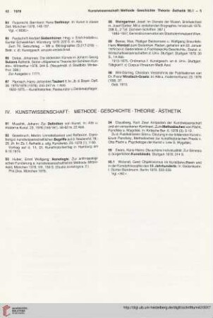 IV. Kunstwissenschaft. Methode. Geschichte. Theorie. Ästhetik