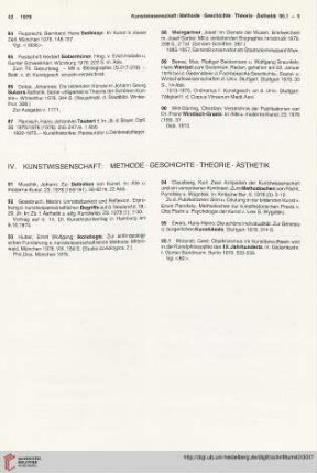 IV. Kunstwissenschaft. Methode. Geschichte. Theorie. Ästhetik