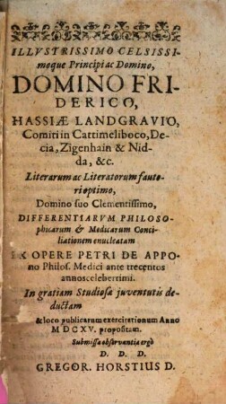 Conciliatoris enucleati seu differentiarum philos. et medicarum Petri Apponensis in Compendium redactarum pars prior