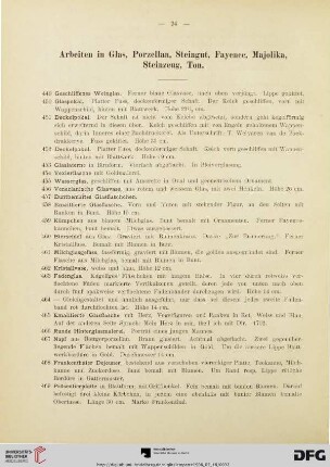 Arbeiten in Glas, Porzellan, Steingut, Fayence, Majolika, Steinzeug, Ton (Nr. 449-648)